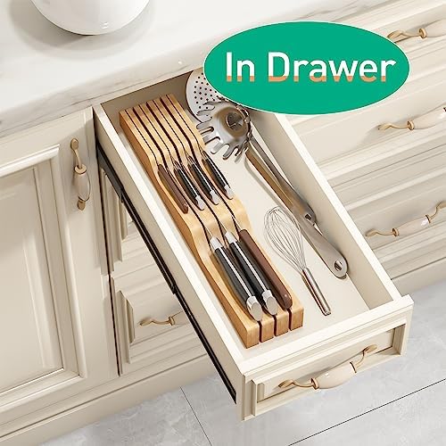 KiPlantBamboo Knife Holder for 7 Knives Ergonomic Durable