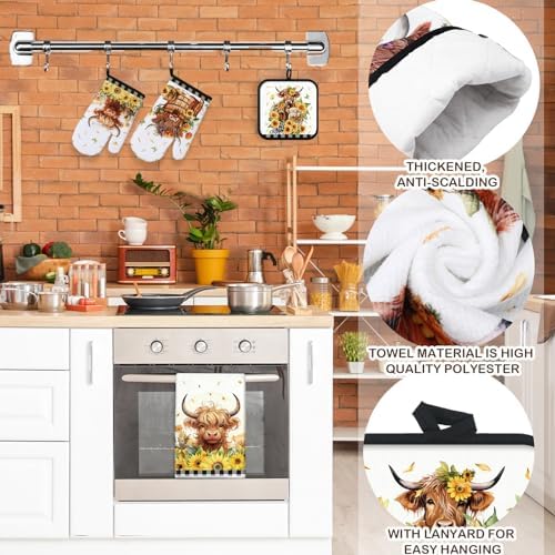VitalCozy 8-Piece Summer Kitchen Set - Sunflower Cow Pot Holders Oven Mitts
