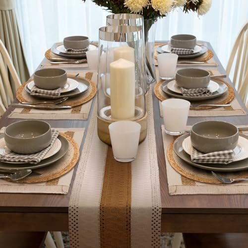 Boho Table Runner Set with Placemats Napkin Rings for Farmhouse Dining