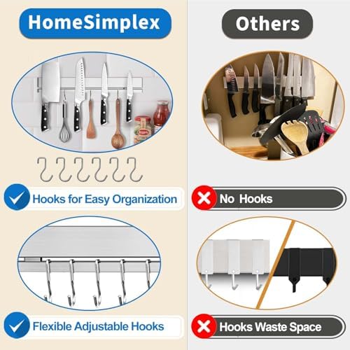 17-Inch No Drill Magnetic Knife Holder with 12 Hooks
