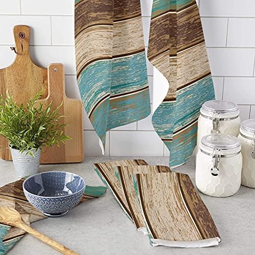 ZOEGARDEN Rustic Teal Green Brown Rusty Turquoise Retro Kitchen Towels 2-Piece 18x28