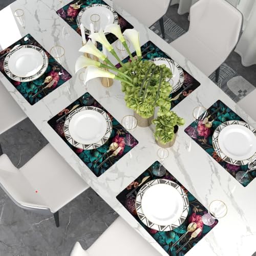 Redamancy 12x18 Dark Red Pink Peony Floral Place Mat Set of 4