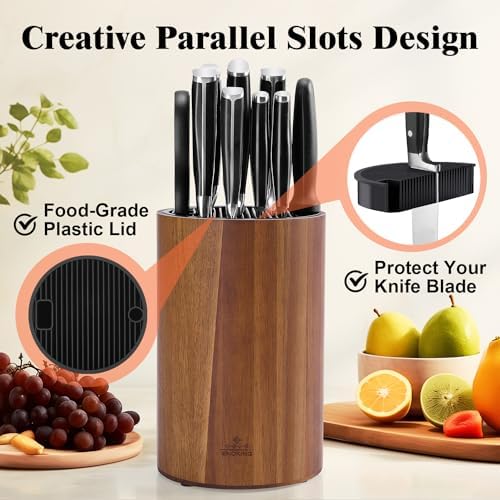 Perfect Universal Knife Holderalyzed Wooden Holder with Plastic Lid Non-Slip Eco-Friendly