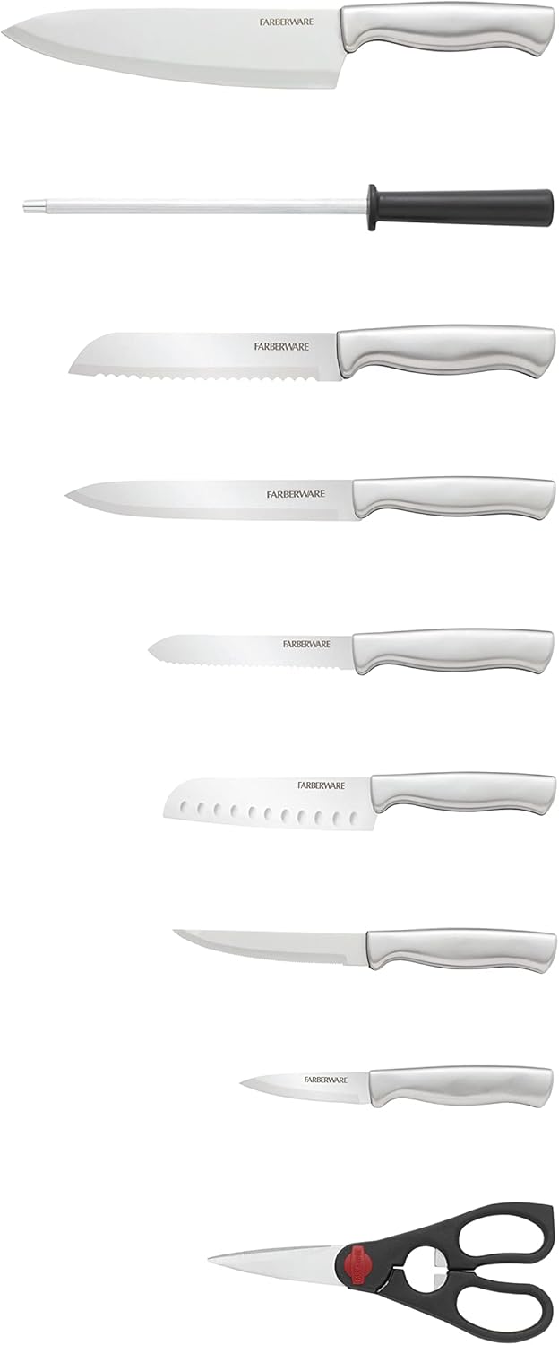 Farberware 15-Piece Stamped Stainless Steel Knife Set with Precision Cuts