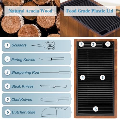 Space-Saving Acacia Wooden Knife Holder