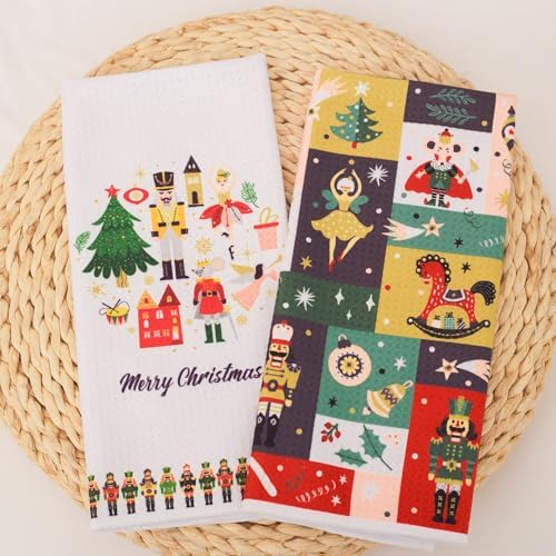 LXOMILL Nutcracker Christmas Kitchen Towels Festive Holiday Gift