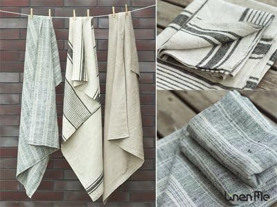 Signature Black Striped Linen Tea Towels Set of 2