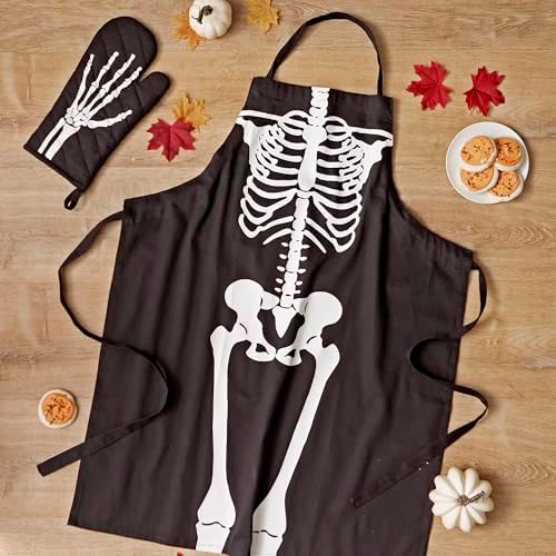 DII Halloween Skeleton Apron Oven Mitt Set