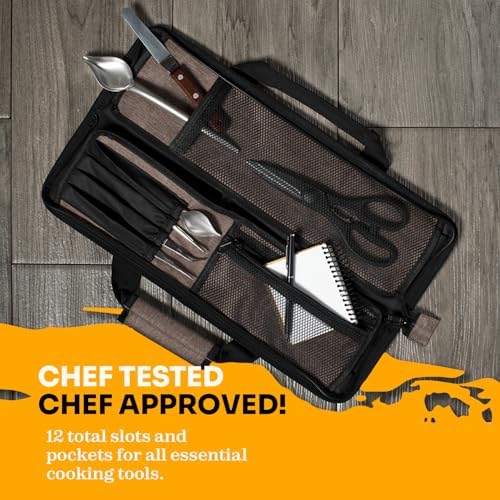 Asaya Chef Knife Roll Bag - 12 Pockets Lightweight Durable Stain Resistant