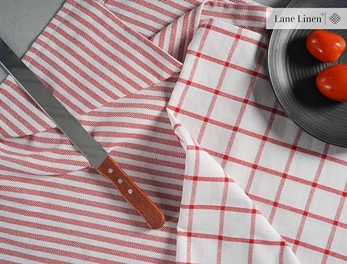 Premium 100 Cotton Kitchen Towels Set - Durable Absorbent Red