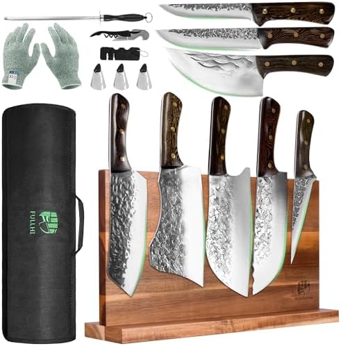 FULLHI 15PCS Chef Butcher Knife Set with Magnetic Holder