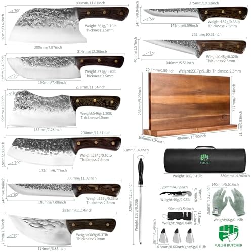 FULLHI 15PCS Chef Butcher Knife Set with Magnetic Holder