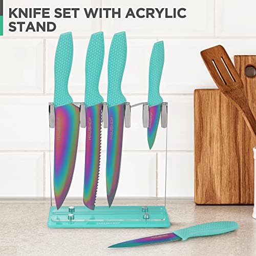 HAUSHOF 5 Piece Rainbow Knife Set with Acrylic Block