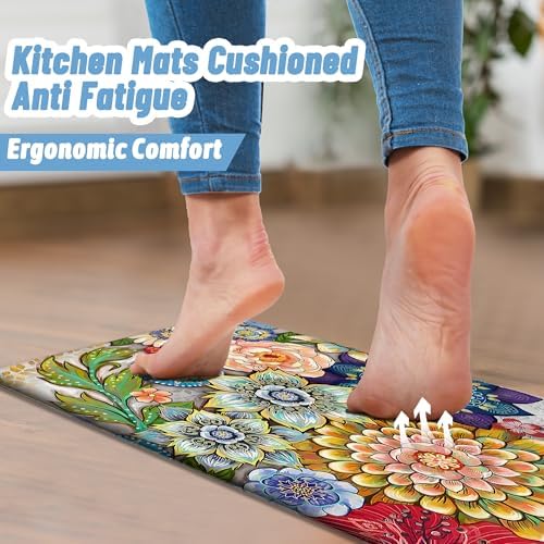 Boho Floral Kitchen Rugs Mat 2-Pack