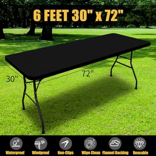 Smiry 6-Foot Picnic Table Cloth Waterproof Elastic Washable - Black 30x72