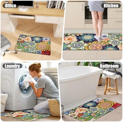 Boho Floral Kitchen Rugs Mat 2-Pack
