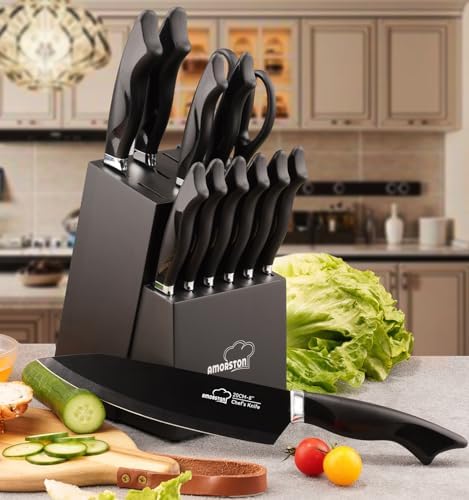 Amorston 15-Piece Knife Set with Built-in Sharpener