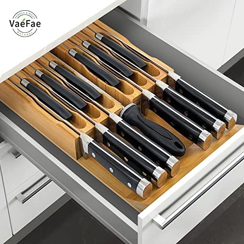 VaeFae Bamboo Knife Organizer for 12 Knives With Sharpener