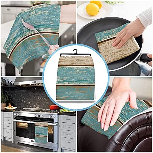ZOEGARDEN Rustic Teal Green Brown Rusty Turquoise Retro Kitchen Towels 2-Piece 18x28