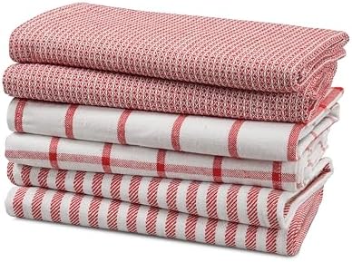 Premium 100 Cotton Kitchen Towels Set - Durable Absorbent Red