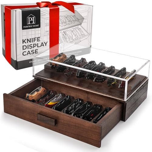 16-Blade Pocket Knife Display Case - Solid Wood Removable Drawer EDCibling - Brown