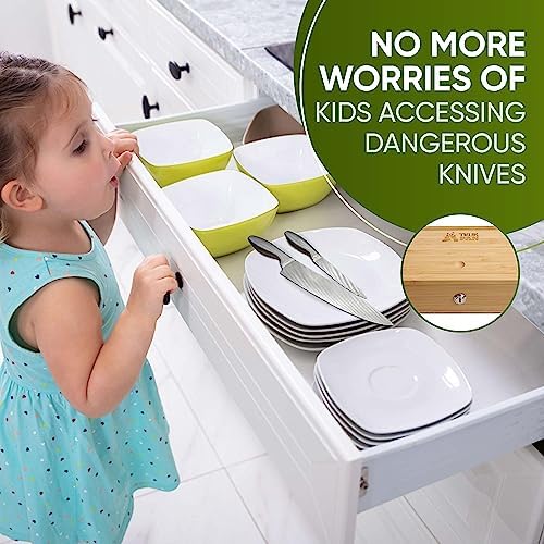 TrueBlueBamboo Kids Safe Bamboo Knife Holder for Drawers 25 Knives Capacity