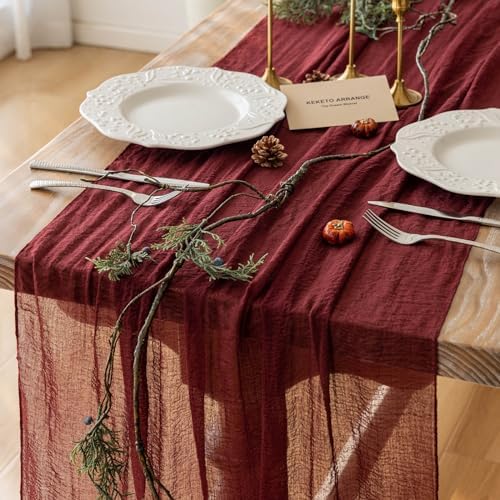 Stunning 120-inch Red Cheesecloth Runner - Keketoarrange for Parties Frequently