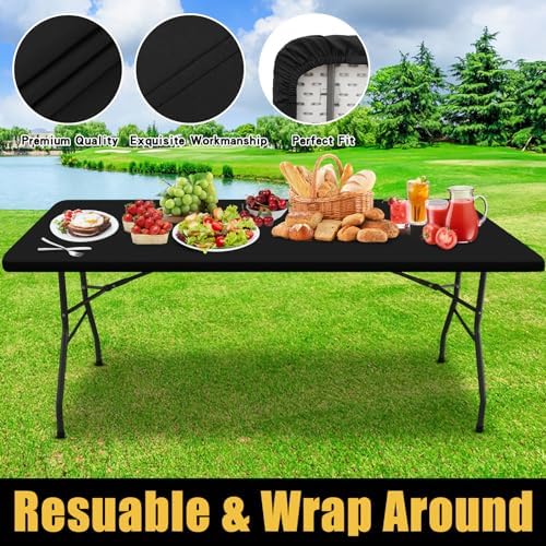 Smiry 6-Foot Picnic Table Cloth Waterproof Elastic Washable - Black 30x72