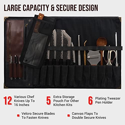 Elegant Chef Knife Roll Bag - 12 Slots Sizes Quality Warranty