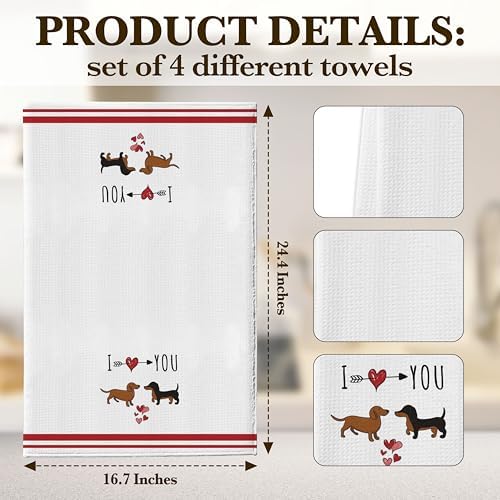 DETIHO Dachshund Kitchen Towels for Women - Set of 4 - Cute and Functional