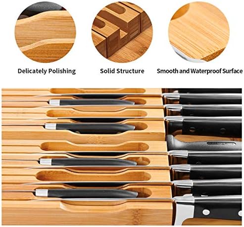 Premium Bamboo Knife Block Kitchen Organizer for 16 Knives Sharpener