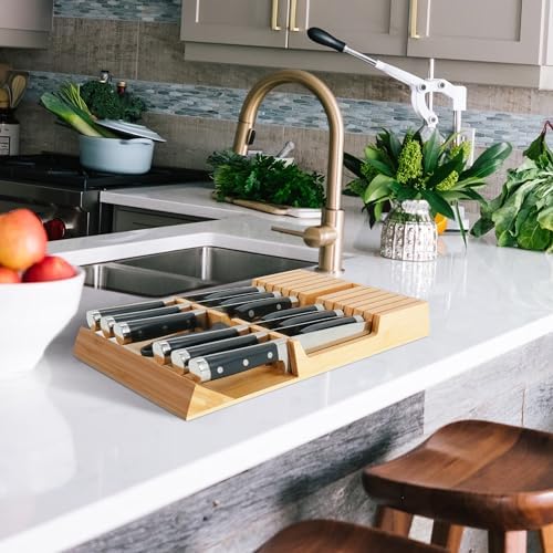 Utoplike Kitchen Knife Block - Bamboo Organizer for 12 Knives