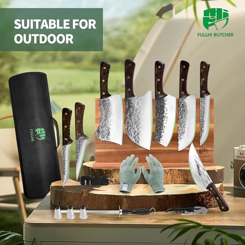 FULLHI 15PCS Chef Butcher Knife Set with Magnetic Holder