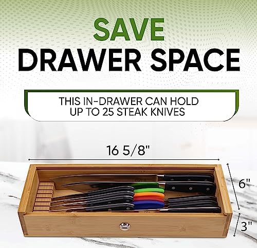TrueBlueBamboo Kids Safe Bamboo Knife Holder for Drawers 25 Knives Capacity