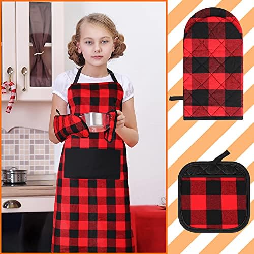 SA Xinior 6-Piece Buff Plaid Apron Set for Kitchen Use