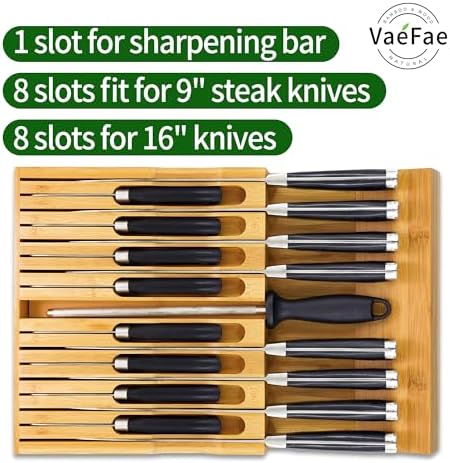 Premium Bamboo Knife Block Kitchen Organizer for 16 Knives Sharpener