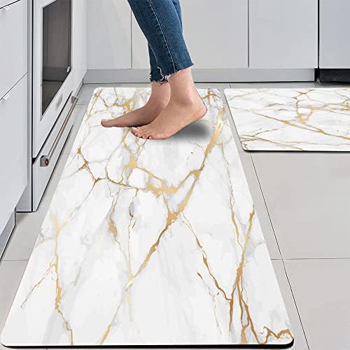 Mrcrypos Gold White Anti-Fatigue Kitchen Rugs 2-Pack