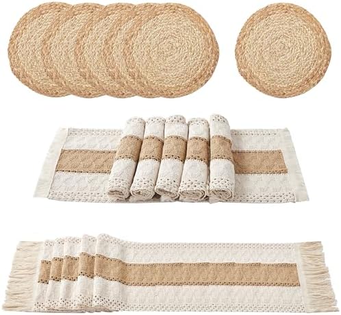 Handmade Boho Placemats Table Runner Set for Kitchen