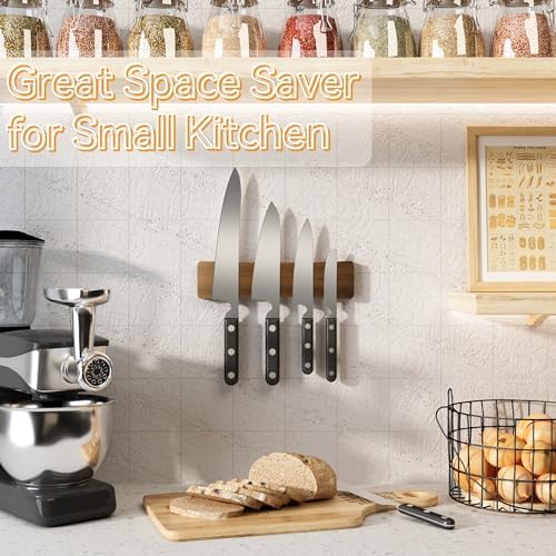 Acacia Wood Magnetic Knife Strip for Wall - No Drill Installation