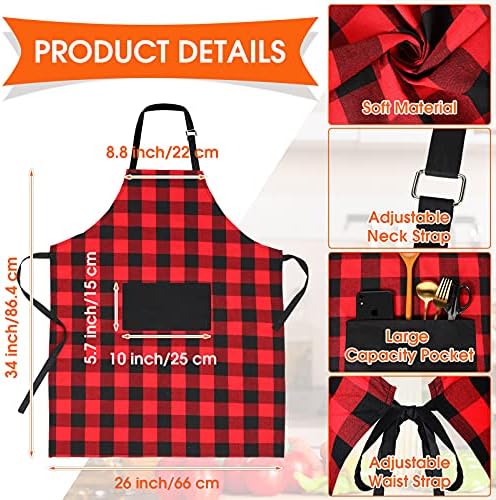 SA Xinior 6-Piece Buff Plaid Apron Set for Kitchen Use