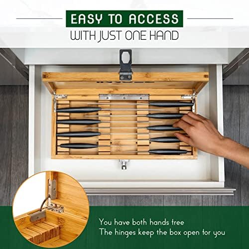Bamboo Kitchen Knife Holder Lock Box for Kids Safe Durable