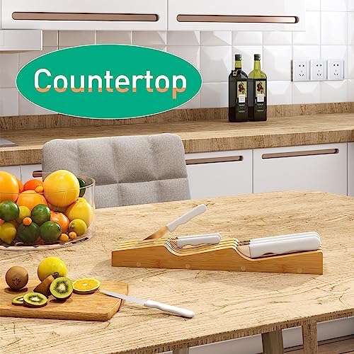 KiPlantBamboo Knife Holder for 7 Knives Ergonomic Durable