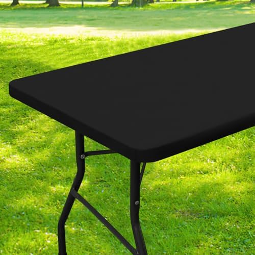 Smiry 6-Foot Picnic Table Cloth Waterproof Elastic Washable - Black 30x72