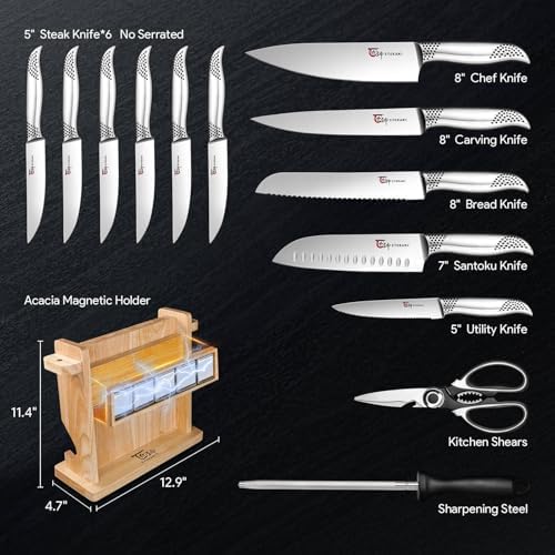 SYOKAMI 14 PCS Japanese Knife Set with Magnetic Block