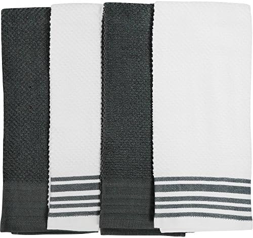 Mainstay Kitchen Towels Set of 4 - Gray and White Kitchen Linens Dishcloths