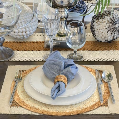 Boho Table Runner Set with Placemats Napkin Rings for Farmhouse Dining