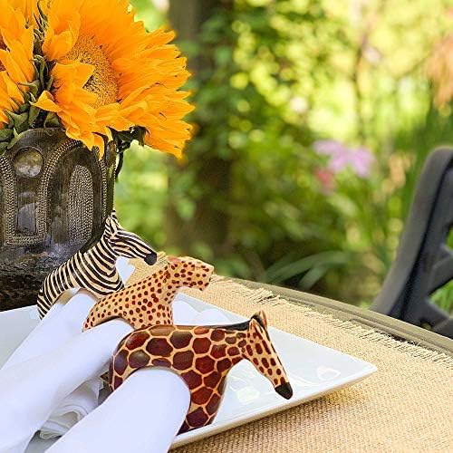 Global Crafts Mahogany Wood Animal Napkin Rings - Set of Six