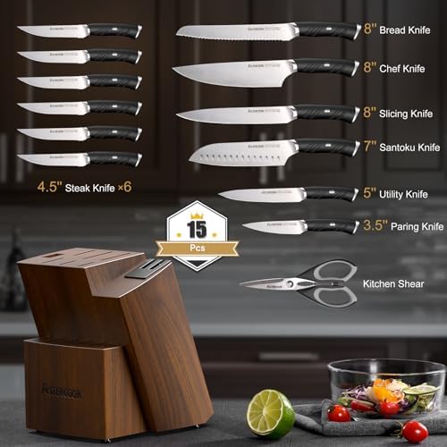 15-Piece German Kitchen Knife Set with Full Tang Handles