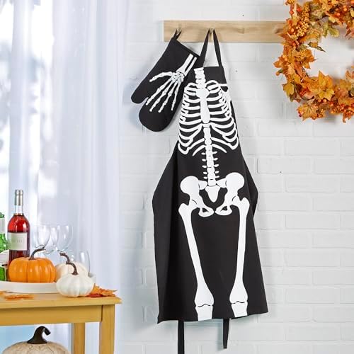 DII Halloween Skeleton Apron Oven Mitt Set