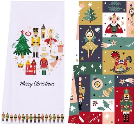 LXOMILL Nutcracker Christmas Kitchen Towels Festive Holiday Gift